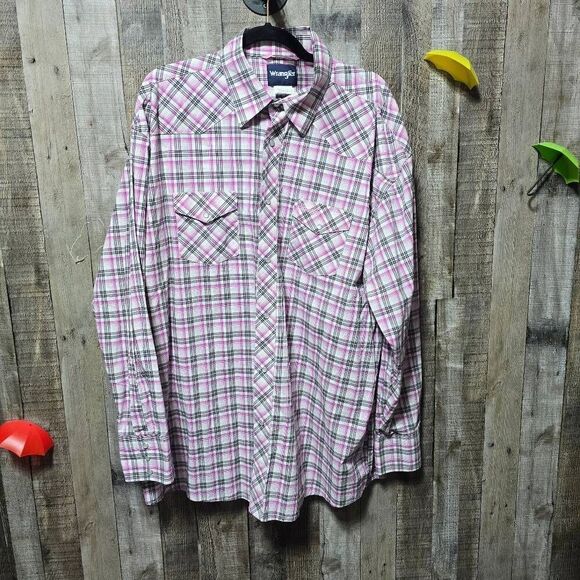 Wrangler Pink Plaid Breast Cancer Pearl Snap Western Shirt - Picture 1 of 4